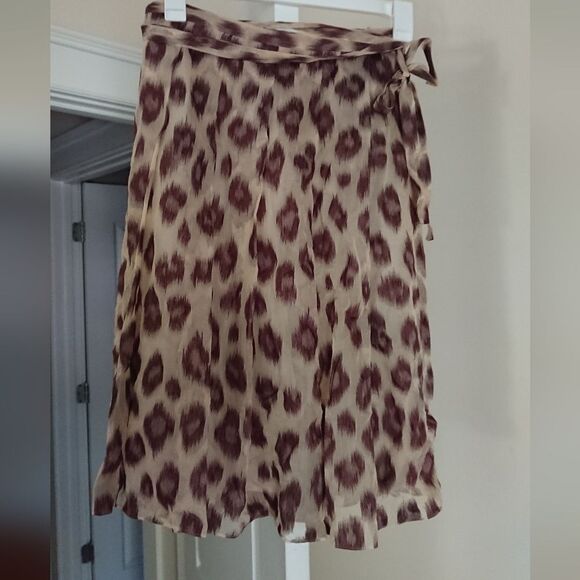 Lafayette 148 New York Brown Linen/Silk Blend Animal Print Skirt Size 8 - Picture 2 of 12